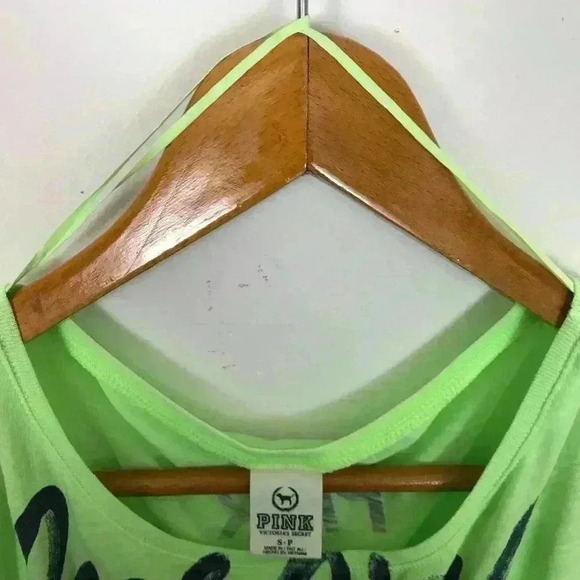 Pink VS Women Solid Boat Straps SP Lime T-Shirt - Picture 5 of 7